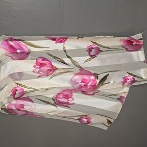 White and Pink Floral Scarf